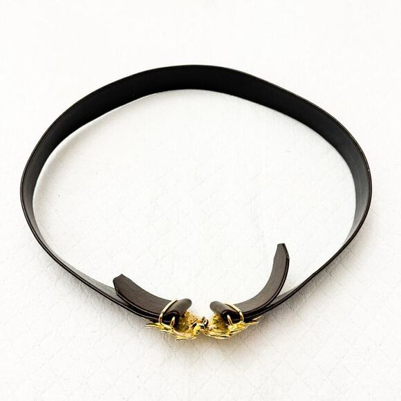Vintage Gold Flower Brown Leather Belt Vintage Clasp Size M main image 4